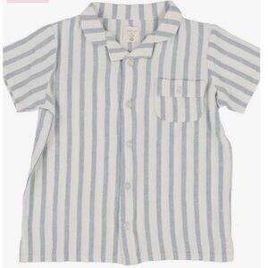Analogie Blue Linen Stripe Button Down Shirt and Shorts, Size 6/7
